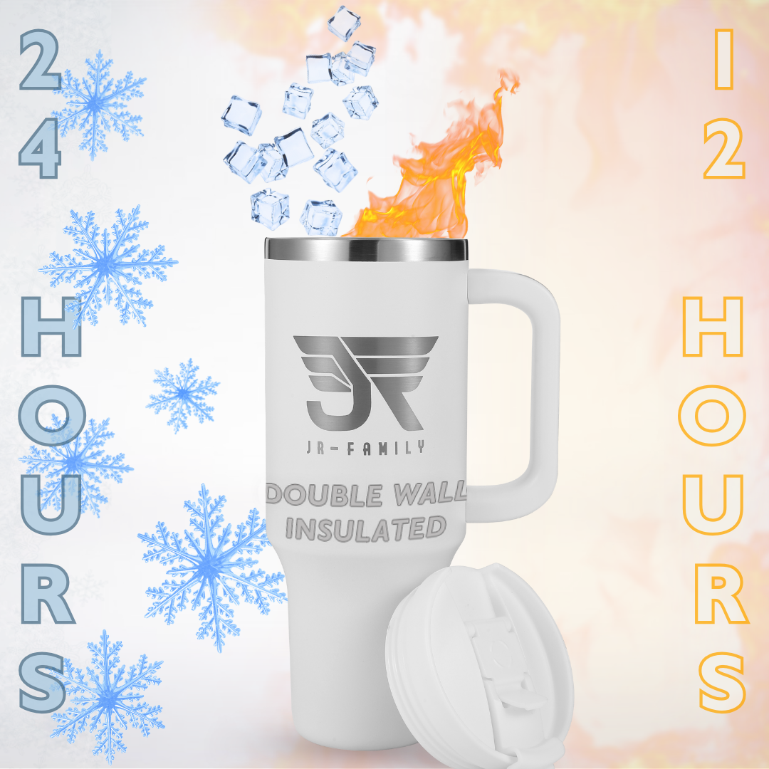 40oz White Insulated Tumbler with Lid, Straw & Handle