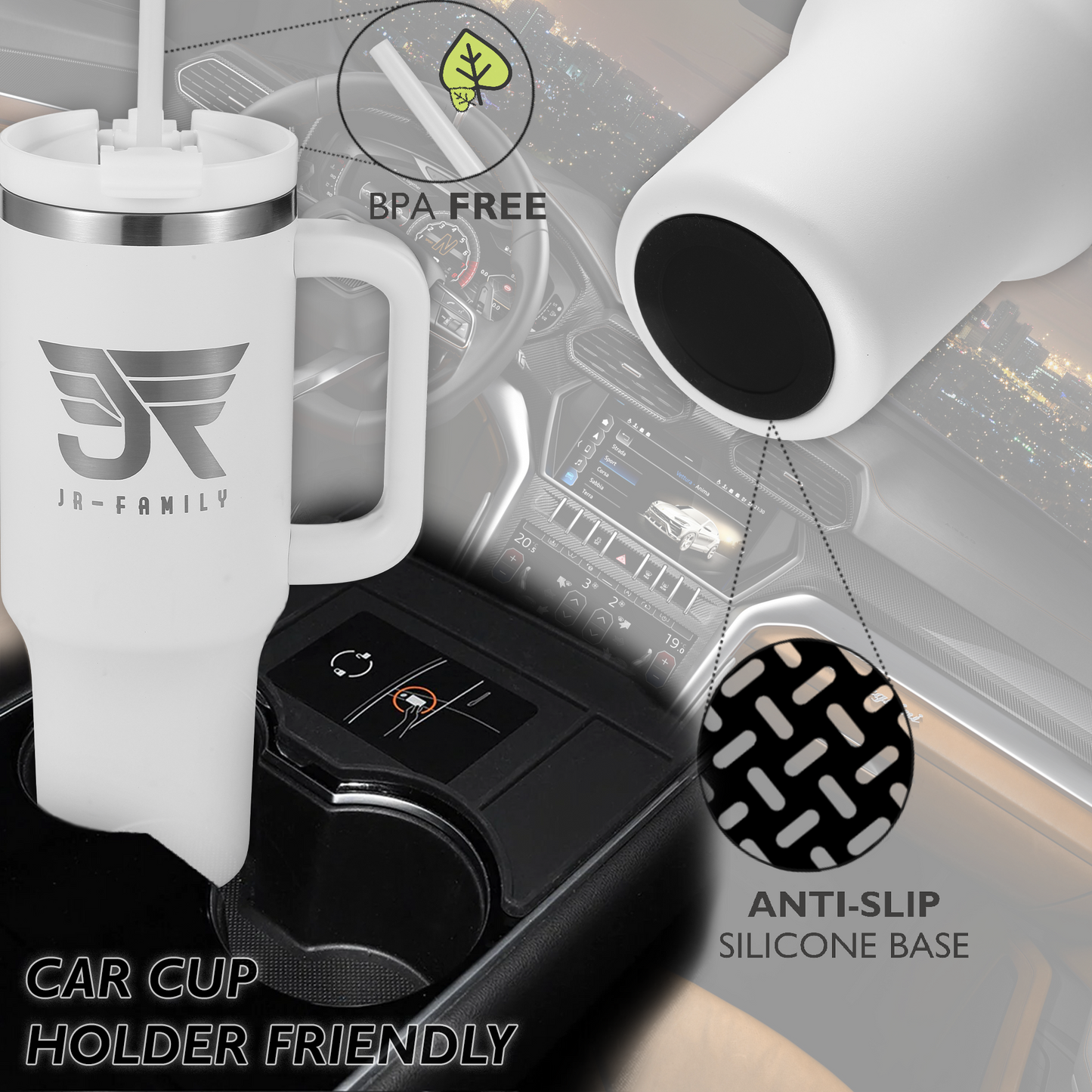 40oz White Insulated Tumbler with Lid, Straw & Handle
