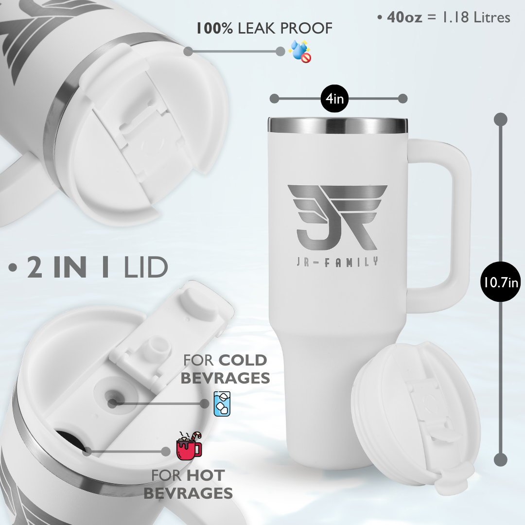 40oz White Insulated Tumbler with Lid, Straw & Handle