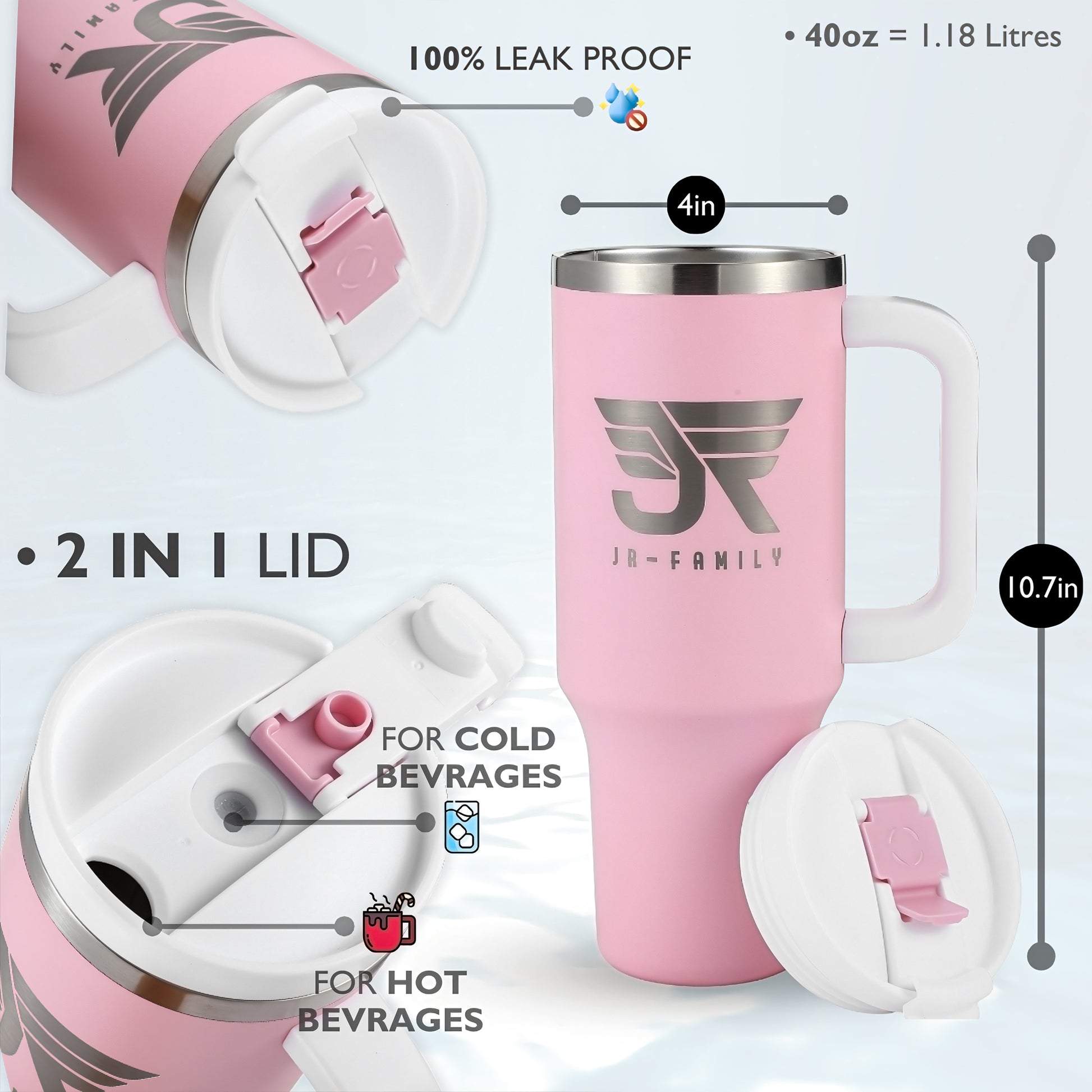 40oz Baby Pink Insulated Tumbler with Lid & Accessories