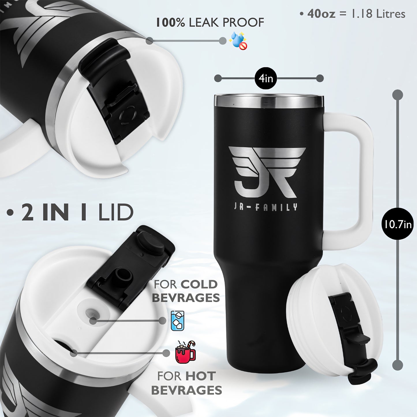40oz Stainless Steel Tumbler with Lid - Luxury Black