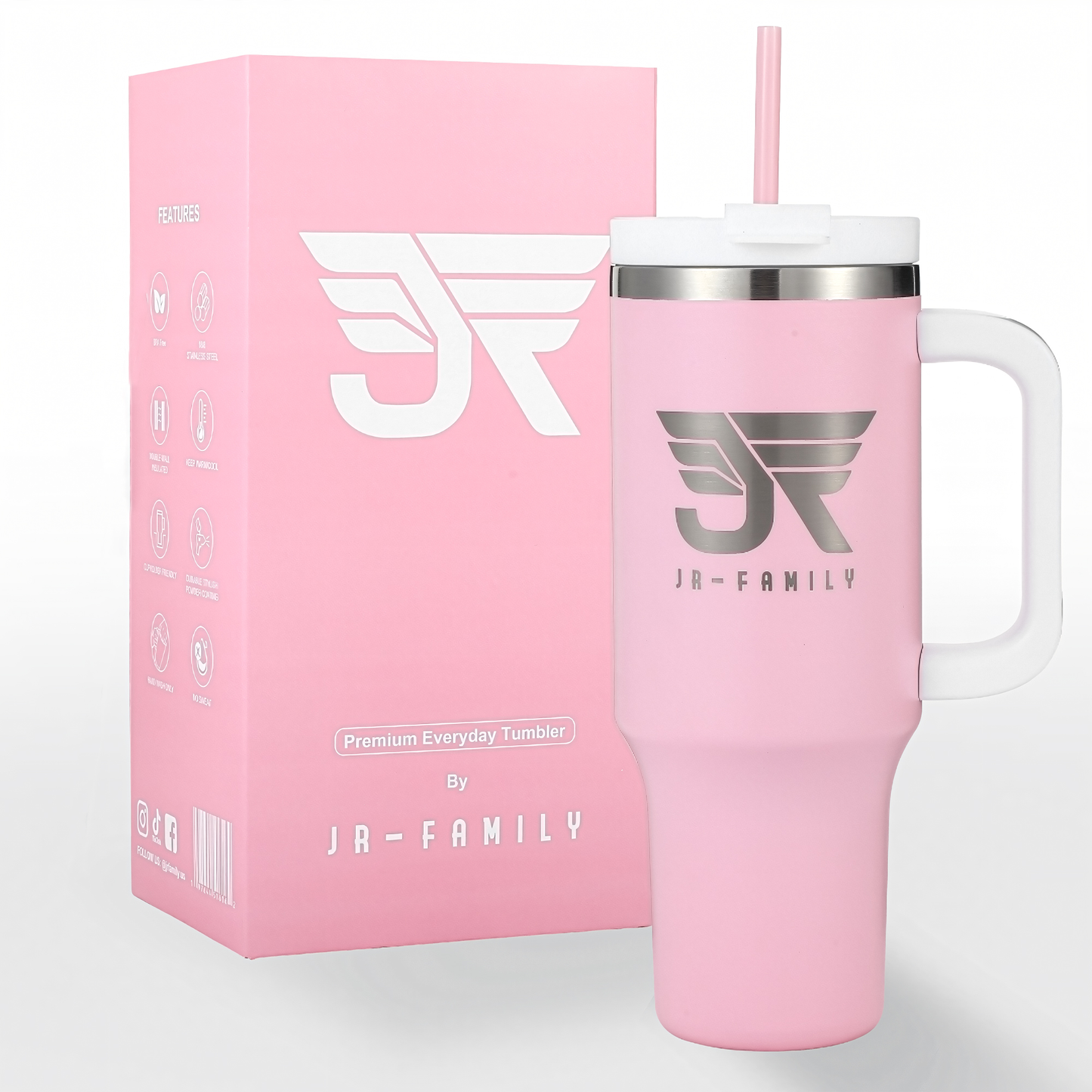40oz Baby Pink Insulated Tumbler with Lid & Accessories