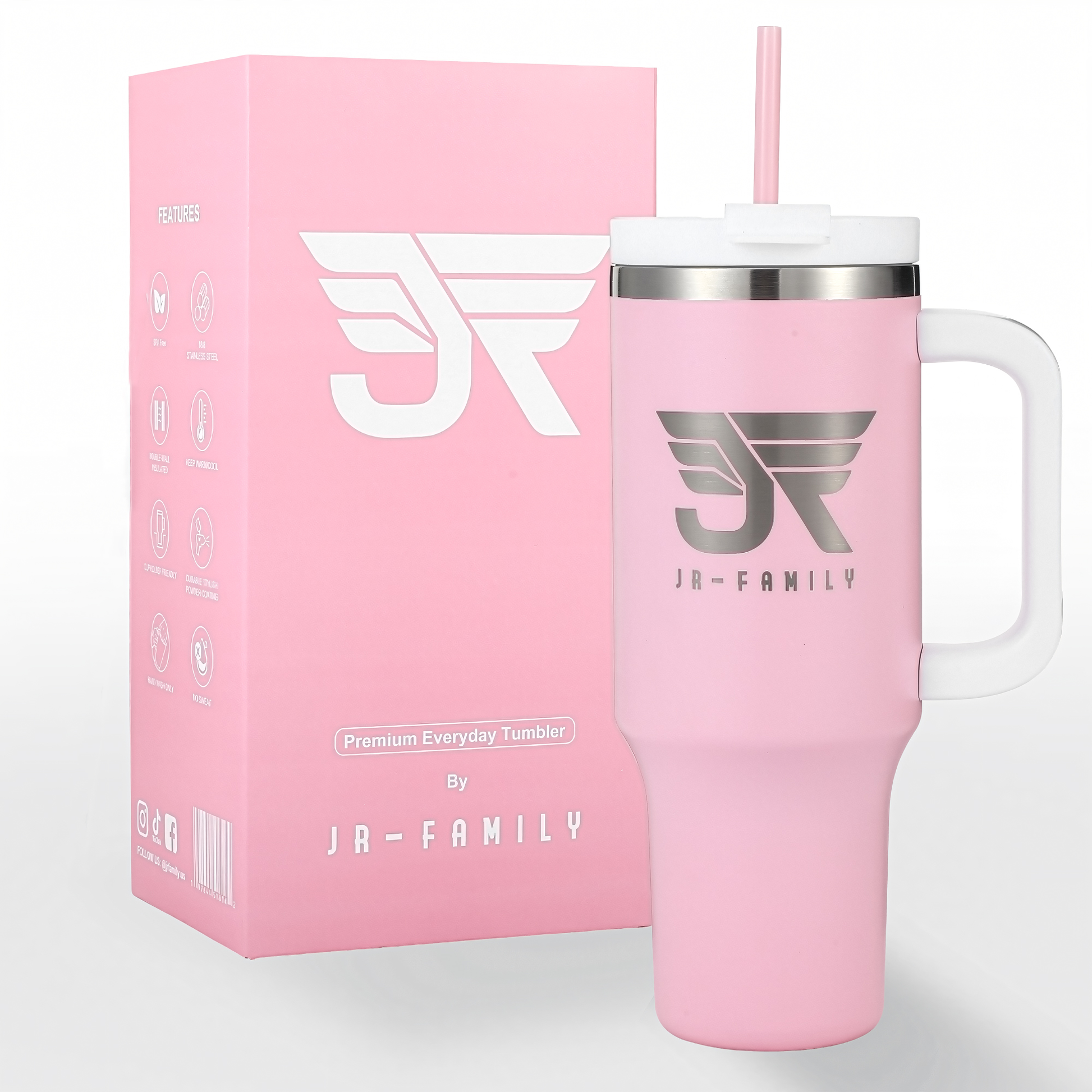 40oz Baby Pink Insulated Tumbler with Lid & Accessories