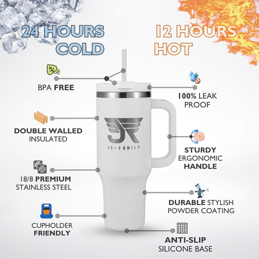 40oz White Insulated Tumbler with Lid, Straw & Handle