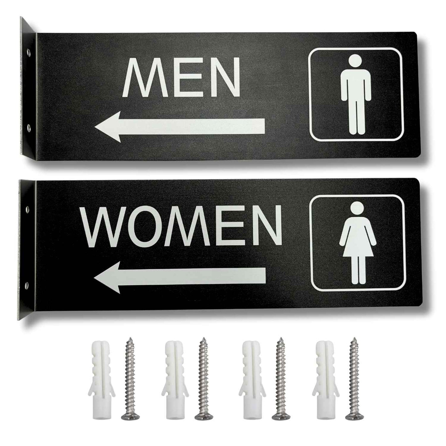 Men's Women's Restroom Sign for Business with Screws, 4x12 Inches, Double Sided Bathroom Hallway Sign, Easy Installation, for Indoor or Outdoor (Matte Black) (2Pack)