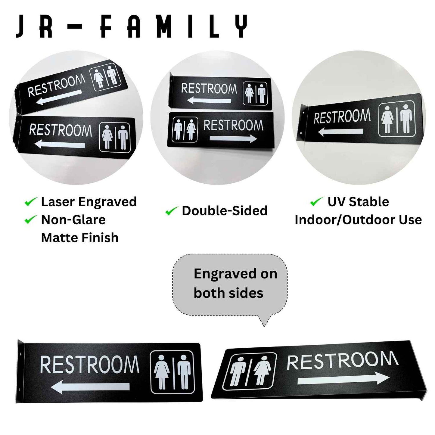 Men's Women's Restroom Sign for Business with Screws, 4x12 Inches, Double Sided Bathroom Hallway Sign, Easy Installation, for Indoor or Outdoor (Matte Black) (2Pack)