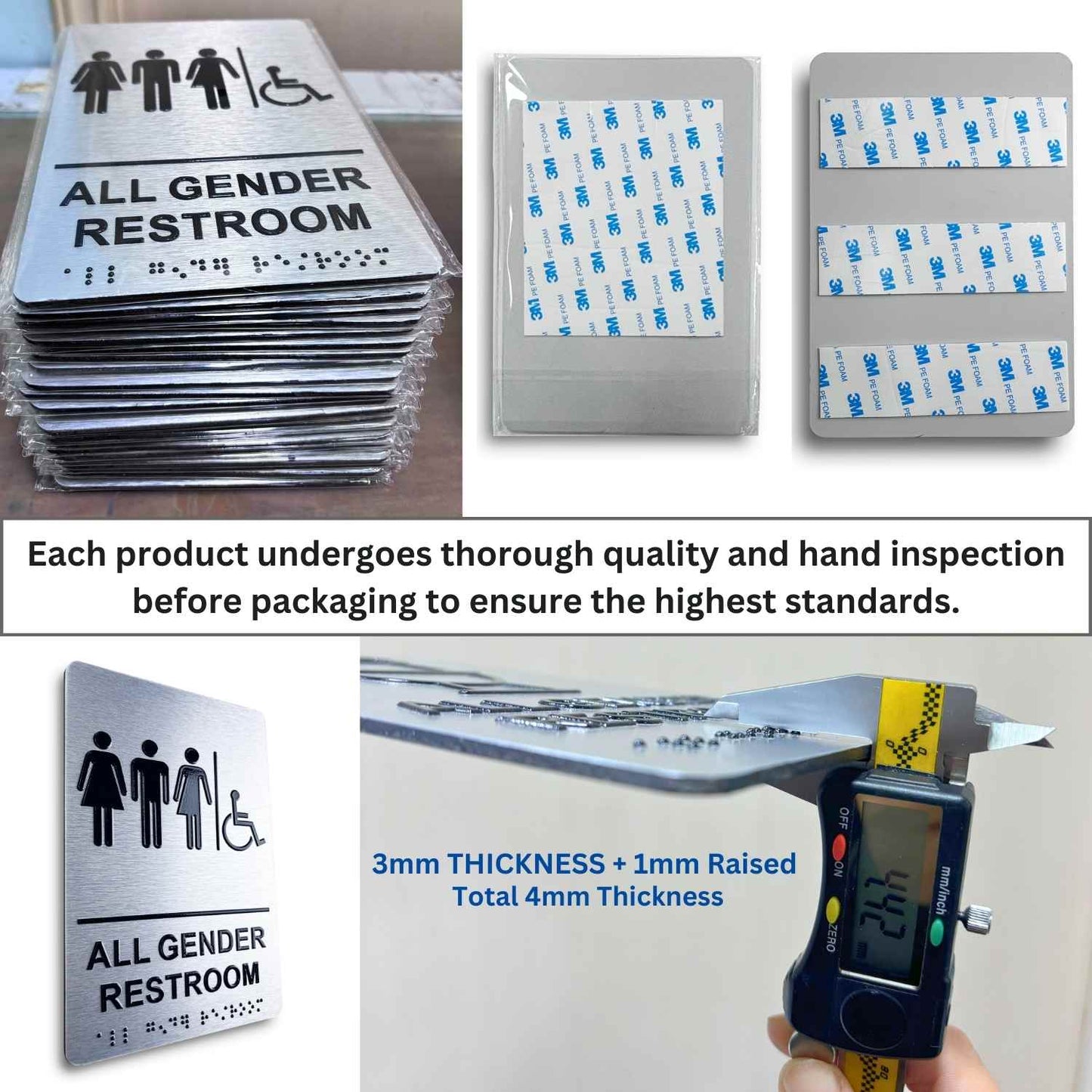 All Gender Restroom Sign, ADA Compliant, Wheelchair Accessible, Raised Icons, & Grade 2 Braille - Includes Adhesive Strips for Easy Installation - 6" W x 9" H (Brushed Aluminum) (All Gender With Wheelchair Accessible)