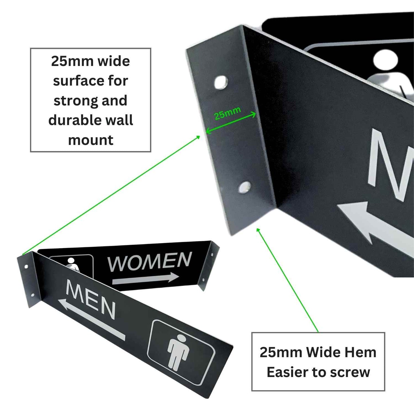 Men's Women's Restroom Sign for Business with Screws, 4x12 Inches, Double Sided Bathroom Hallway Sign, Easy Installation, for Indoor or Outdoor (Matte Black) (2Pack)