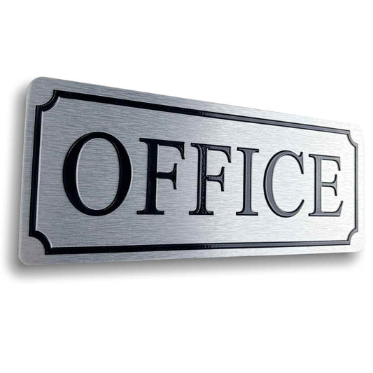 Office Door Aluminum Sign for Your Home and Business with Big Raised Letters - Durable Self-Adhesive Sign 10×4 in with Double Sided 3M Tape - Quick and Easy Installation Without Any Tools