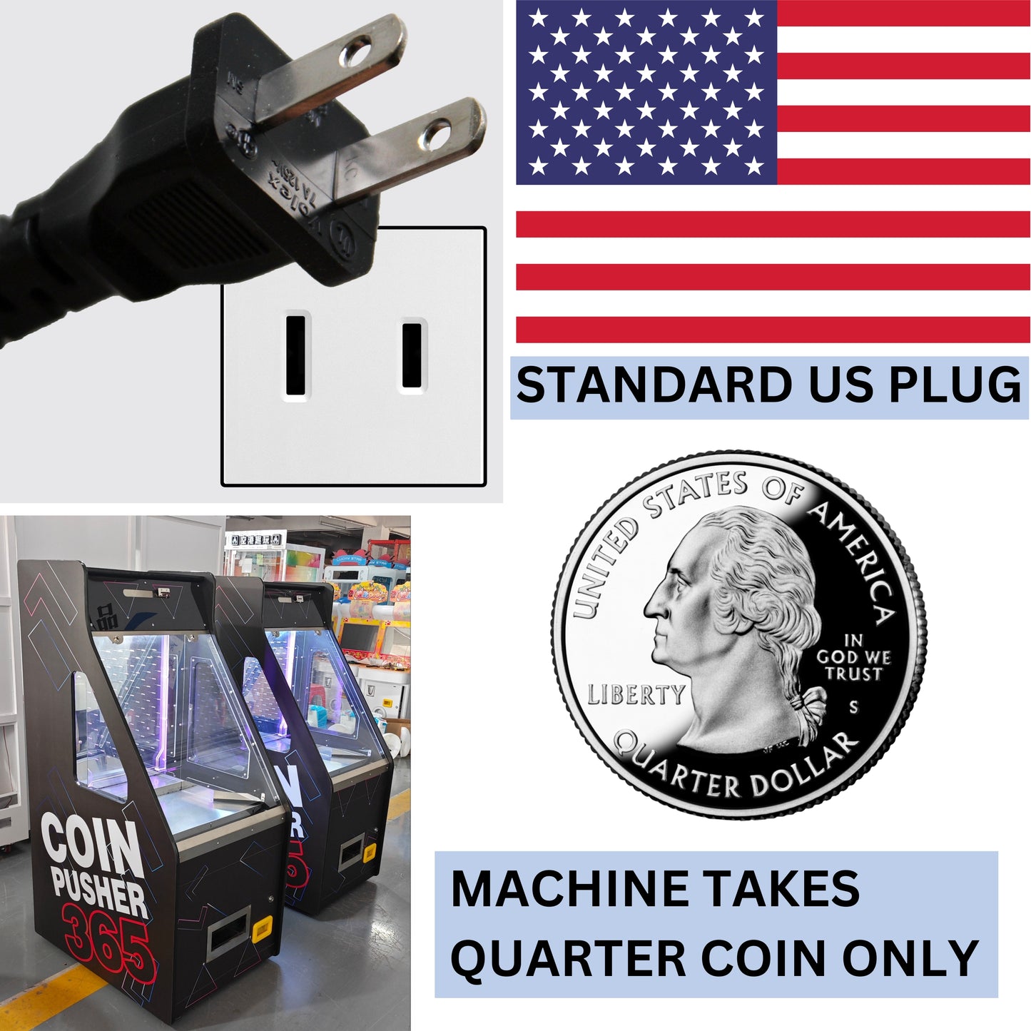 Quarter Coin Pusher Machine 365 (Black) - CE Certified