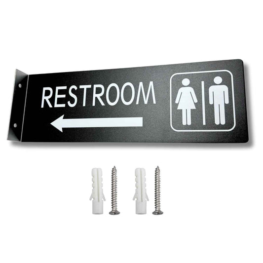 Hallway Restroom Sign for Business, Bathroom Signs with Arrow, 4x12 Inches, Restroom Sign with Arrow, Double Sided, Indoor or Outdoor, Easy Installation (Matte Black)