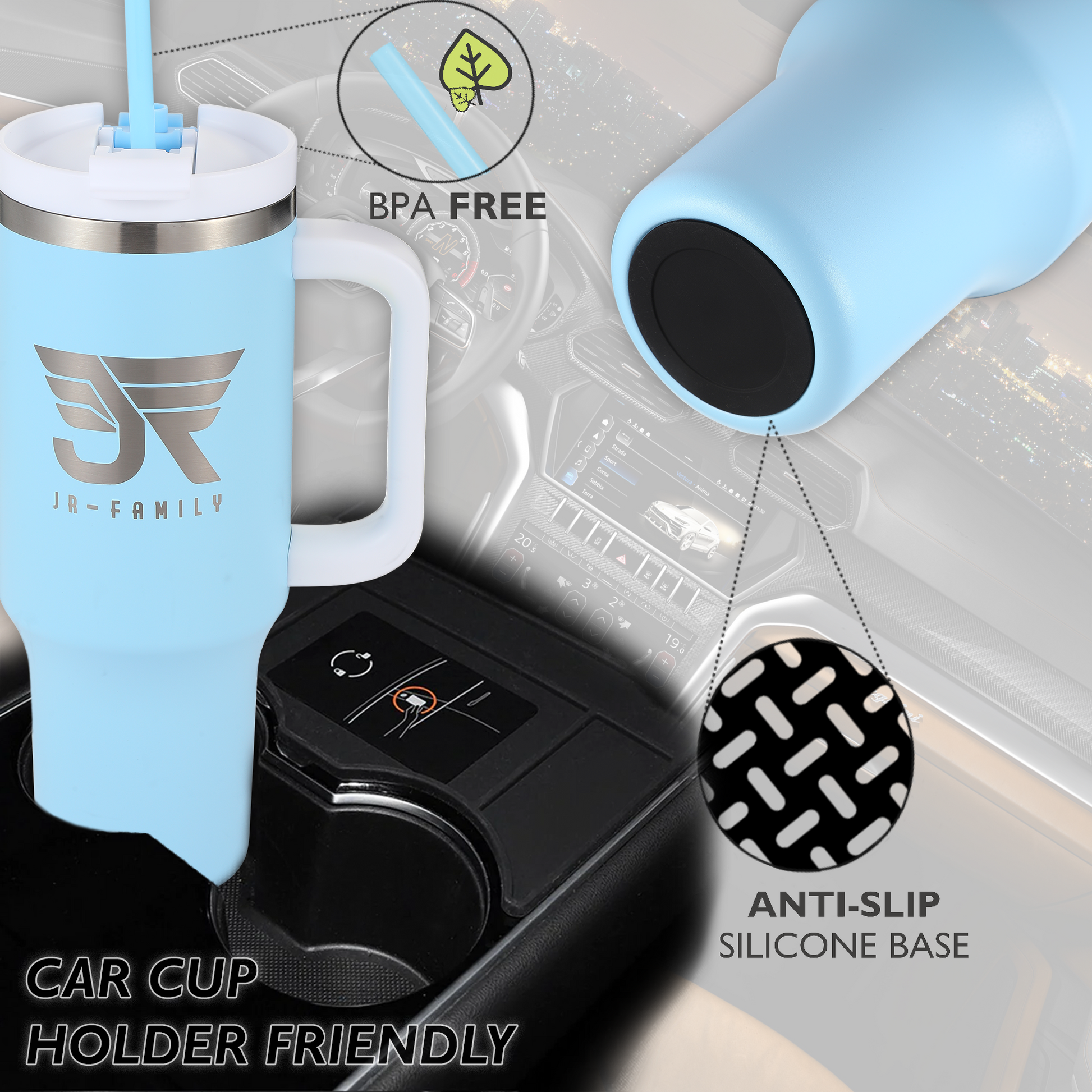 40oz Insulated Tumbler in Sky Blue - Spill Proof with Accessories