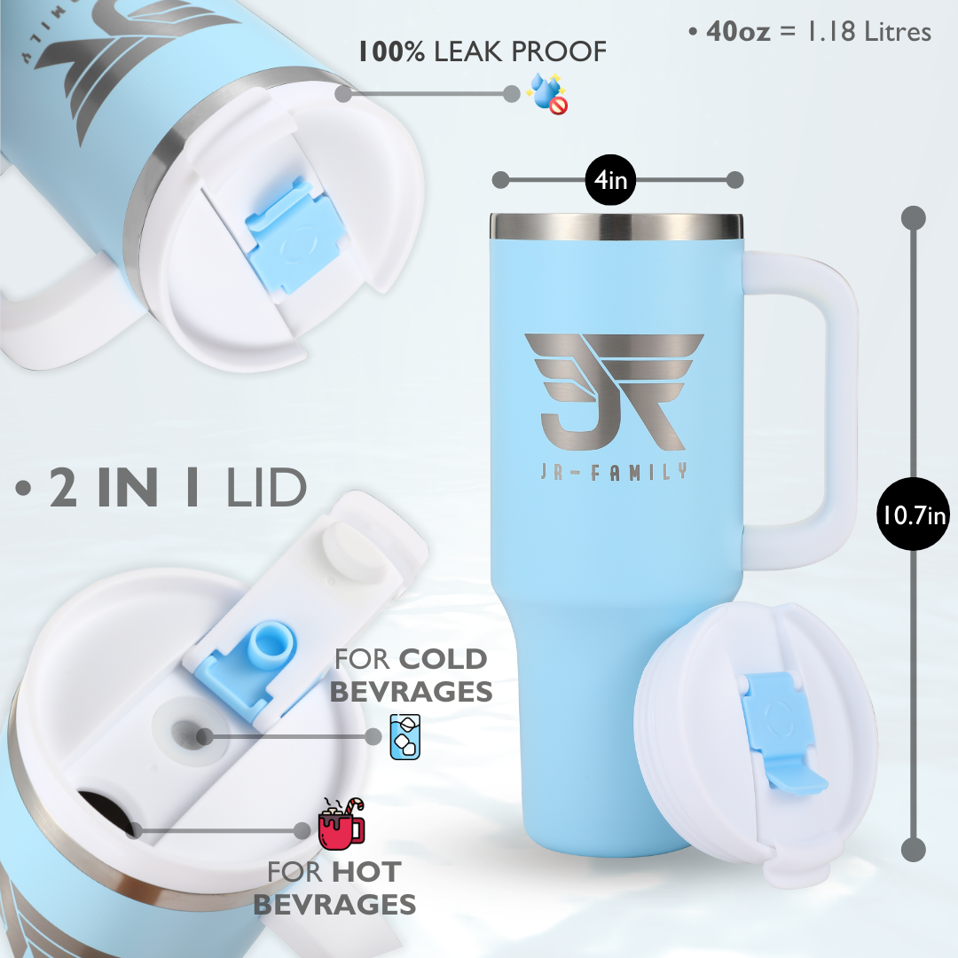 40oz Insulated Tumbler in Sky Blue - Spill Proof with Accessories