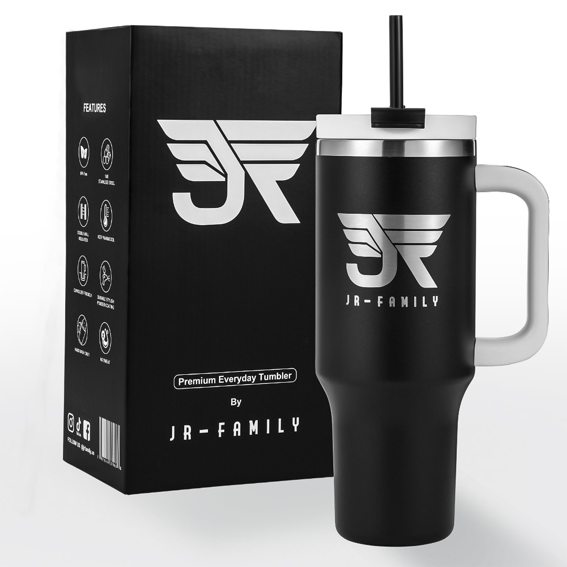 64oz Black Double Vacuum Wall Tumbler With Handle And Lid